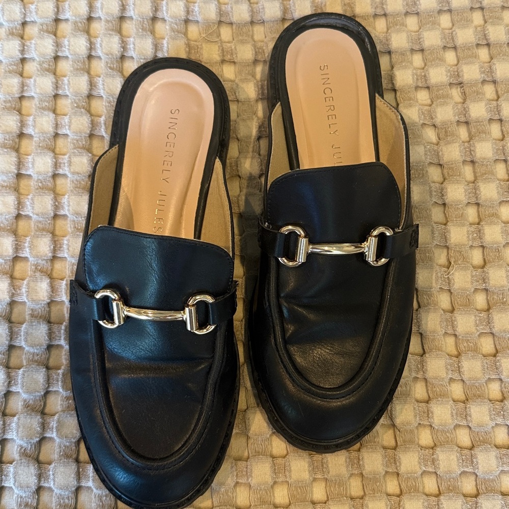 Sincerely Jules Black Loafers with Gold Buckle